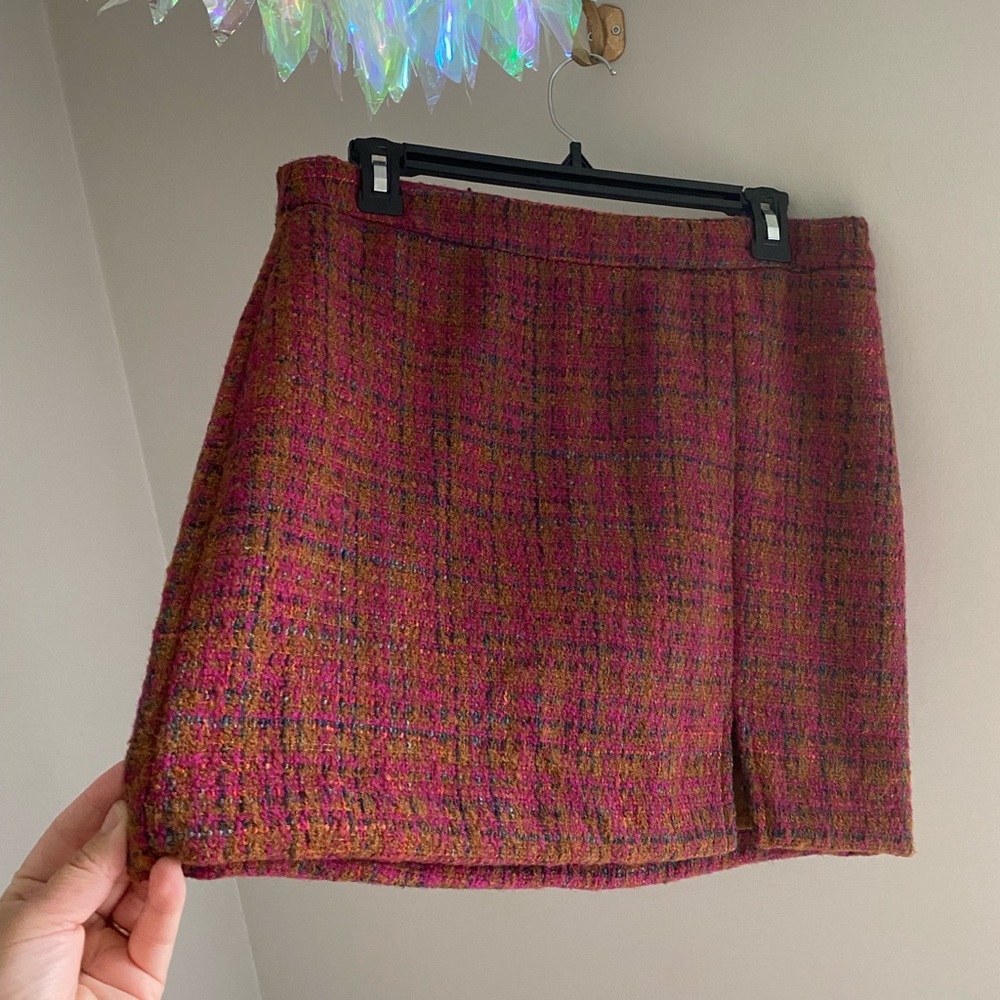 New‎ Skies Are Blue burgundy and brown tweed  mini skirt Christmas gift Holiday - Picture 2 of 10